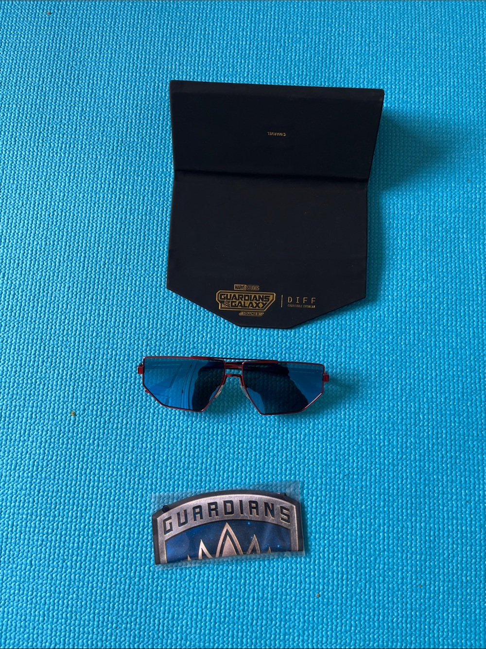 Guardians of the Galaxy Red Frame Blue Lens Sunglasses Pre owned but  used rare.